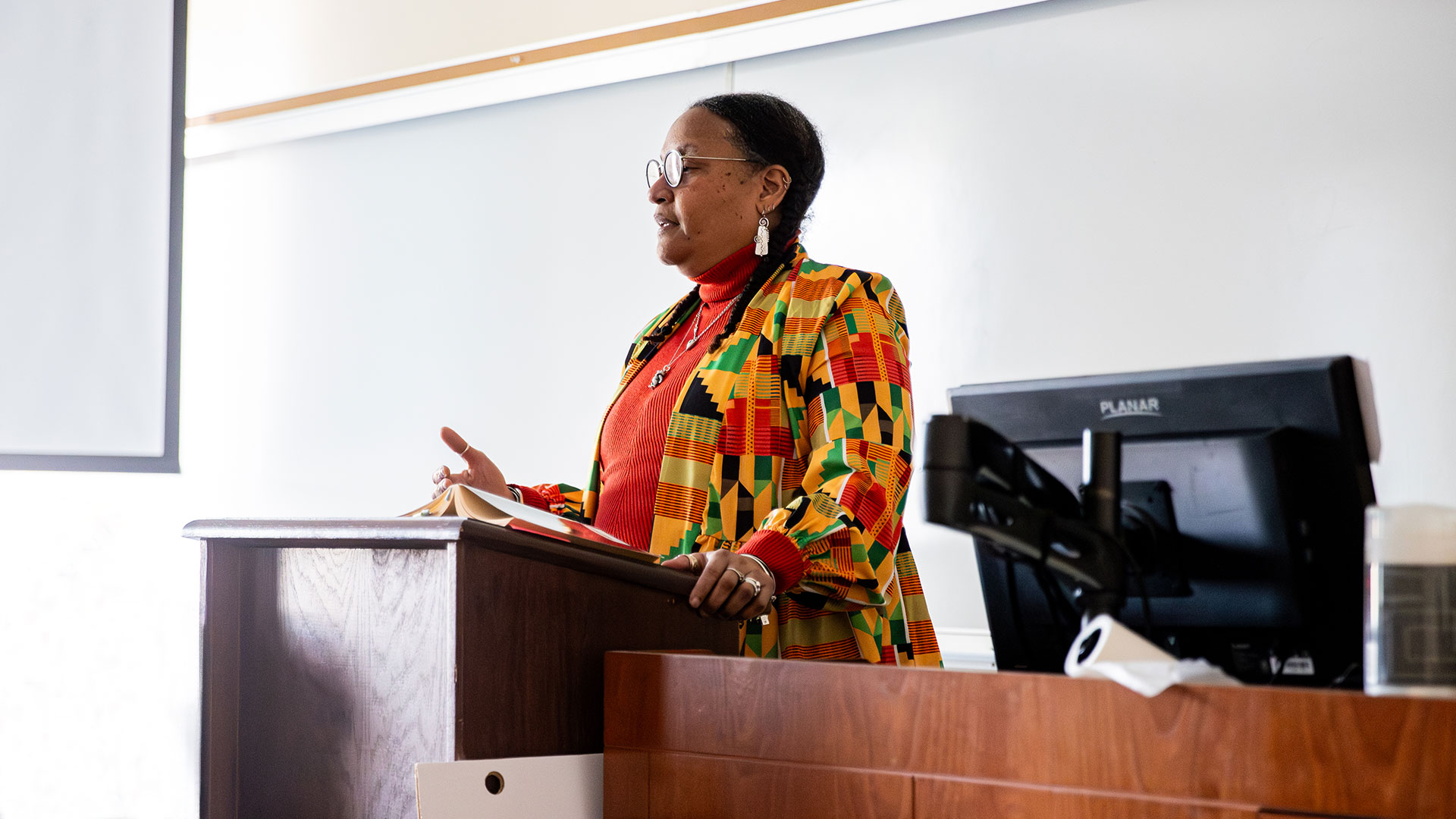 Professor lecturing a class on African American history