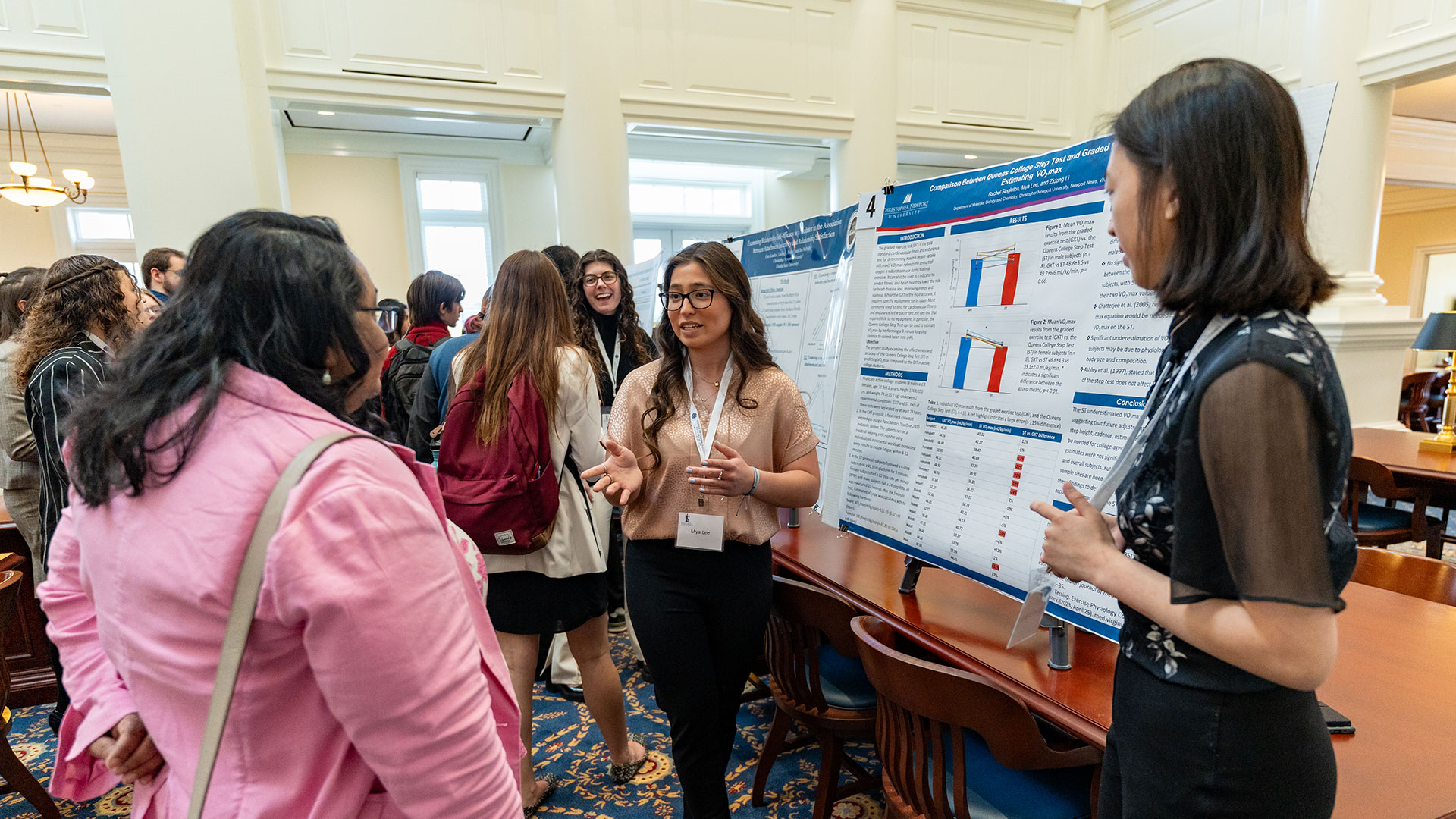 Students presenting their research in the Trible Library