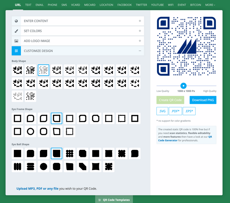 A screenshot of QRCodeMonkey.com qr code better in how to enter colors.