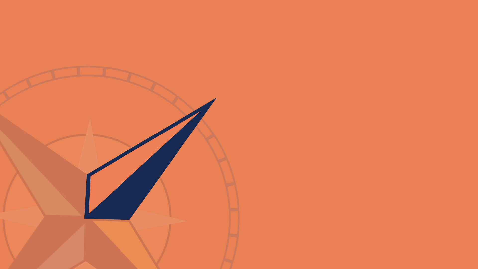 An orange background with a navy blue compass point highlighted